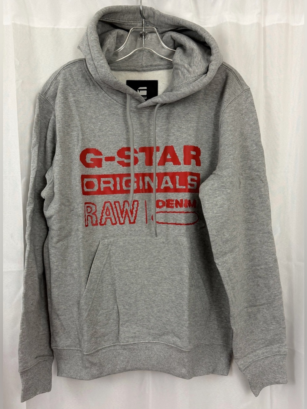 G-Star Light Heather Gray Logo Pullover Hoodie w- Red Logo Medium.  NWT